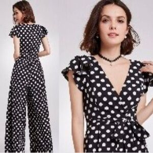 Alisa Pan black, white polkadot flutter sleeve silk jumpsuit, 4